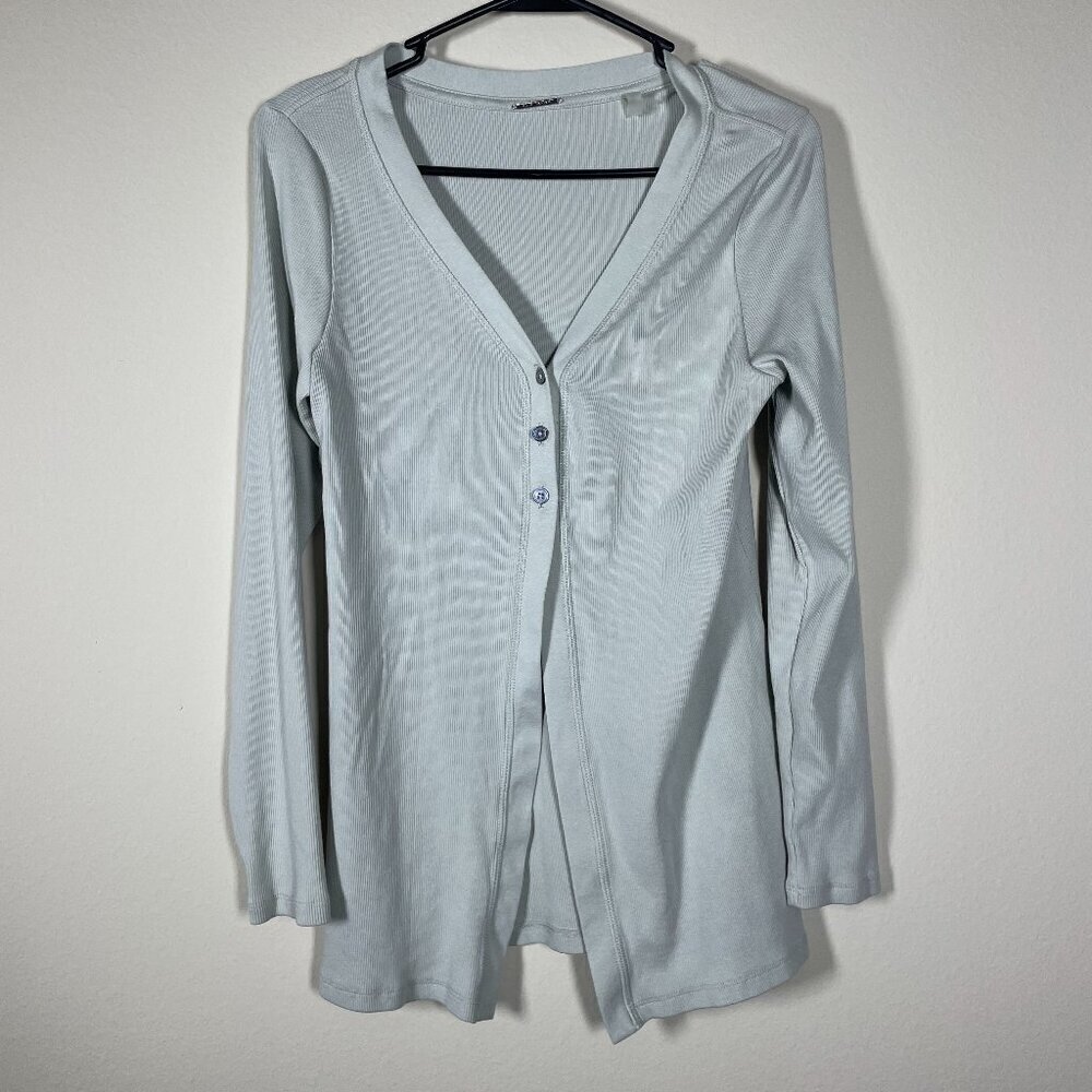 Elie Tahari Women's Ribbed 3 Button Open Top Medium Light Gray W/Greenish Tint